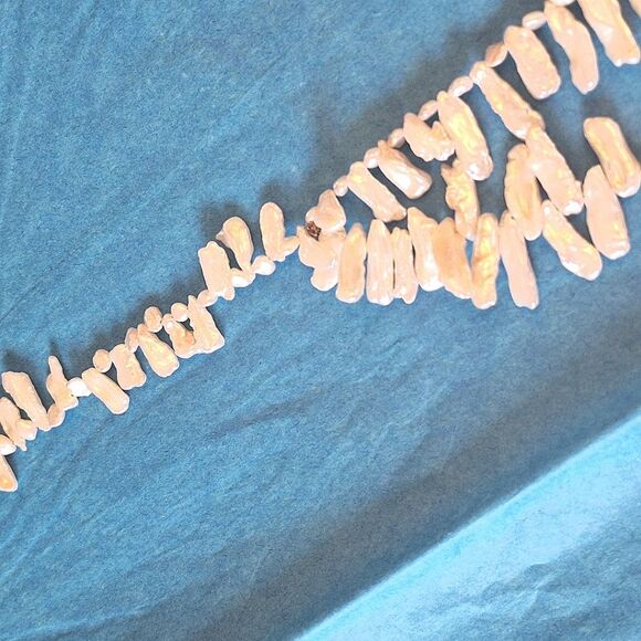 Freshwater Stick Pearl Necklace and Earrings Set Vintage 1980s T-Clasp - Picture 9 of 14